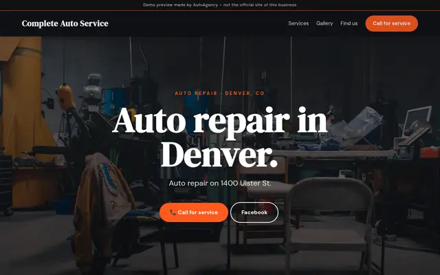 Screenshot of the Complete Auto Service demo website