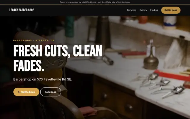 Screenshot of the Legacy Barber Shop demo website