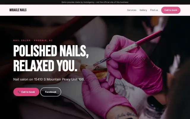 Screenshot of the Miracle Nails demo website